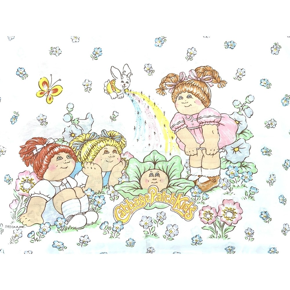 Vintage Cabbage Patch Kid Double Sheet Set Fitted, Flatt  2 pillow cases Upcycle